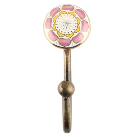 Pink Wheel Flower Ceramic Wall Hook